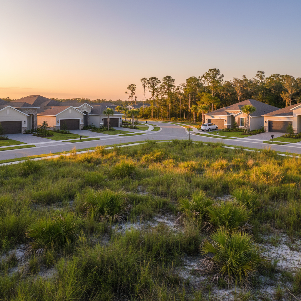 Growing Tampa Bay residential neighborhood viewed from above